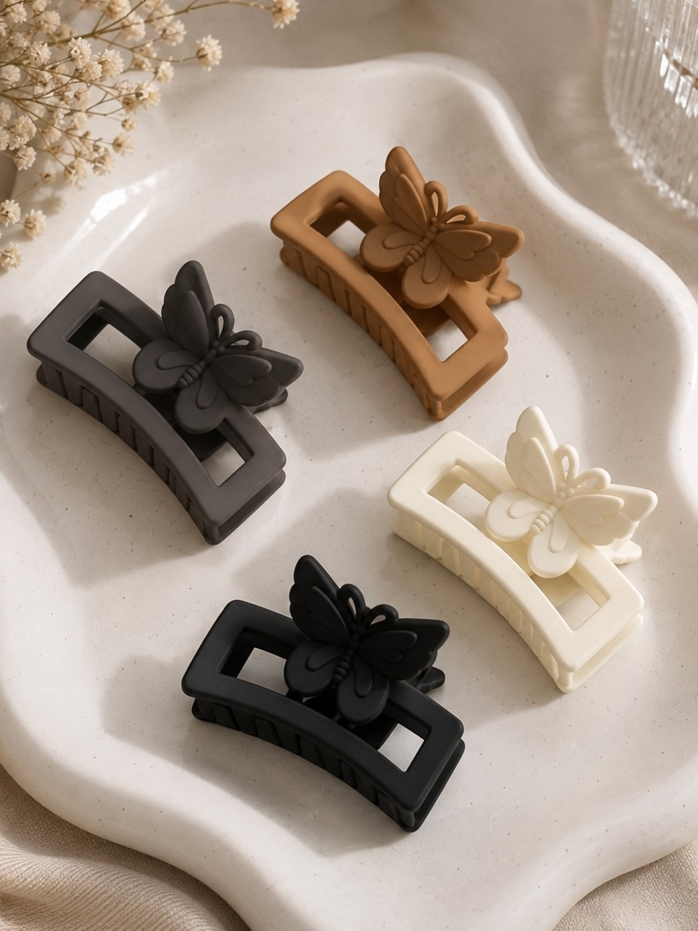 Set of 4 Matte Neutral Butterfly Mini Claw Hair Clips New